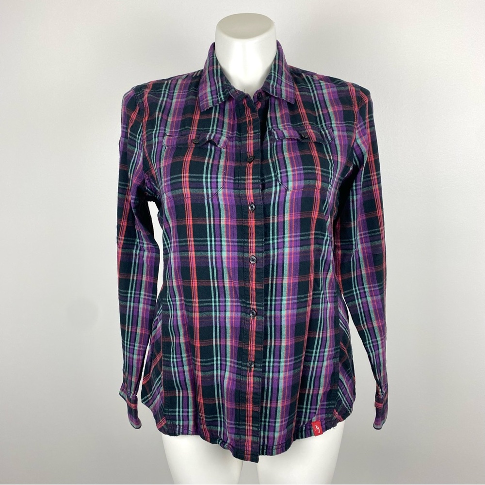 Eastern Mountain Sports Plaid Flannel Shirt Purple, Black, Pink, Green Warm XL
